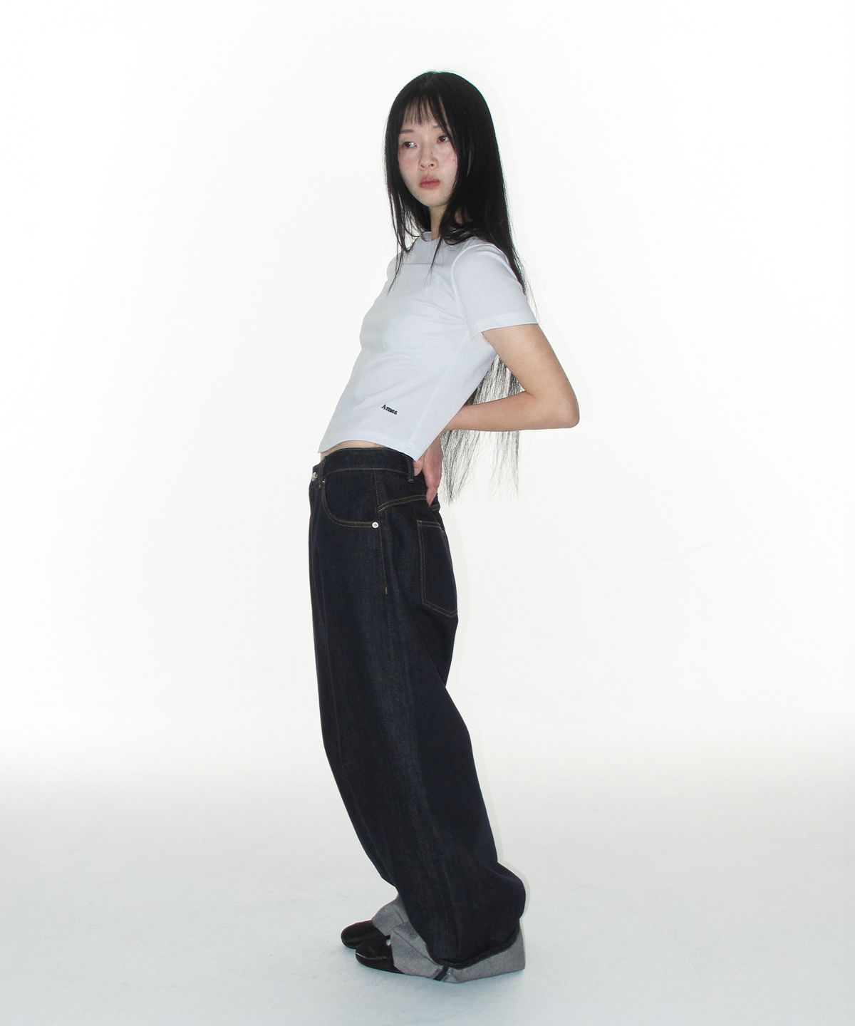 아메스 월드와이드(AMES-WORLDWIDE) ROLL UP DENIM PANTS BLUE