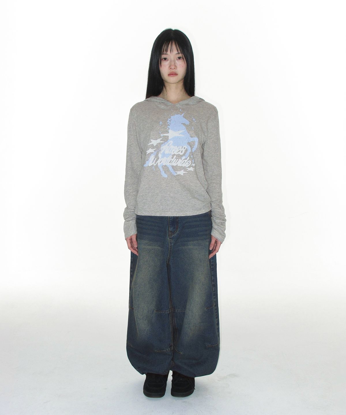 아메스 월드와이드(AMES-WORLDWIDE) STITCH BALLOON FIT DENIM PANTS BLUE