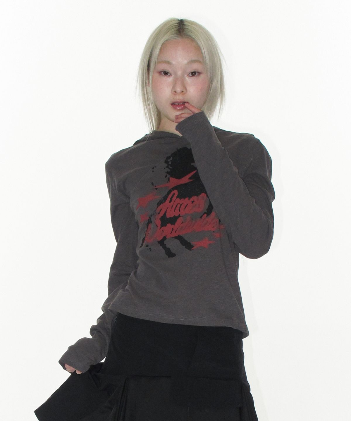 아메스 월드와이드(AMES-WORLDWIDE) UNICORN SHEER HOODIE LS TEE CHARCOAL