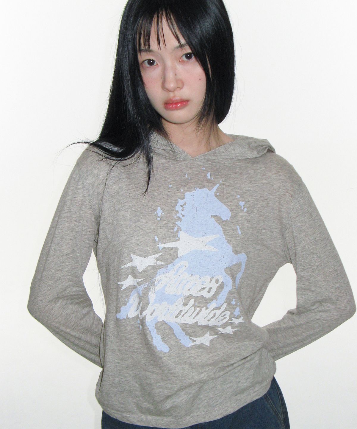 아메스 월드와이드(AMES-WORLDWIDE) UNICORN SHEER HOODIE LS TEE LIGHT GREY