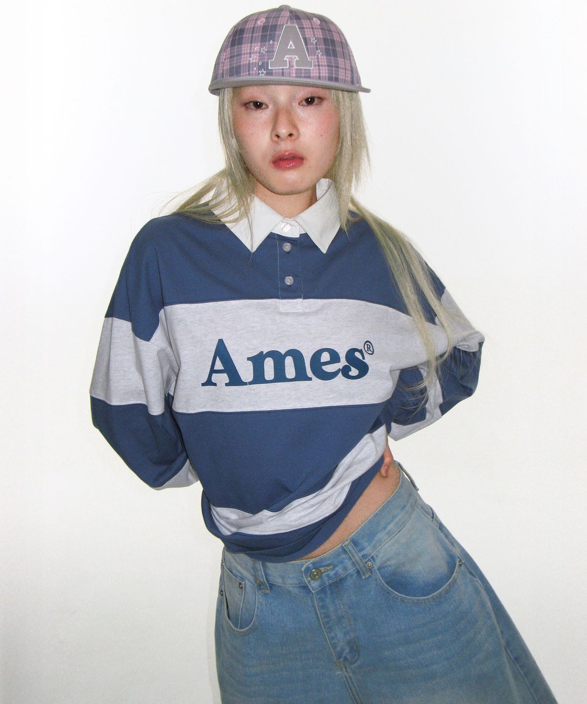 아메스 월드와이드(AMES-WORLDWIDE) BIG STRIPE RUGBY LS TEE BLUE