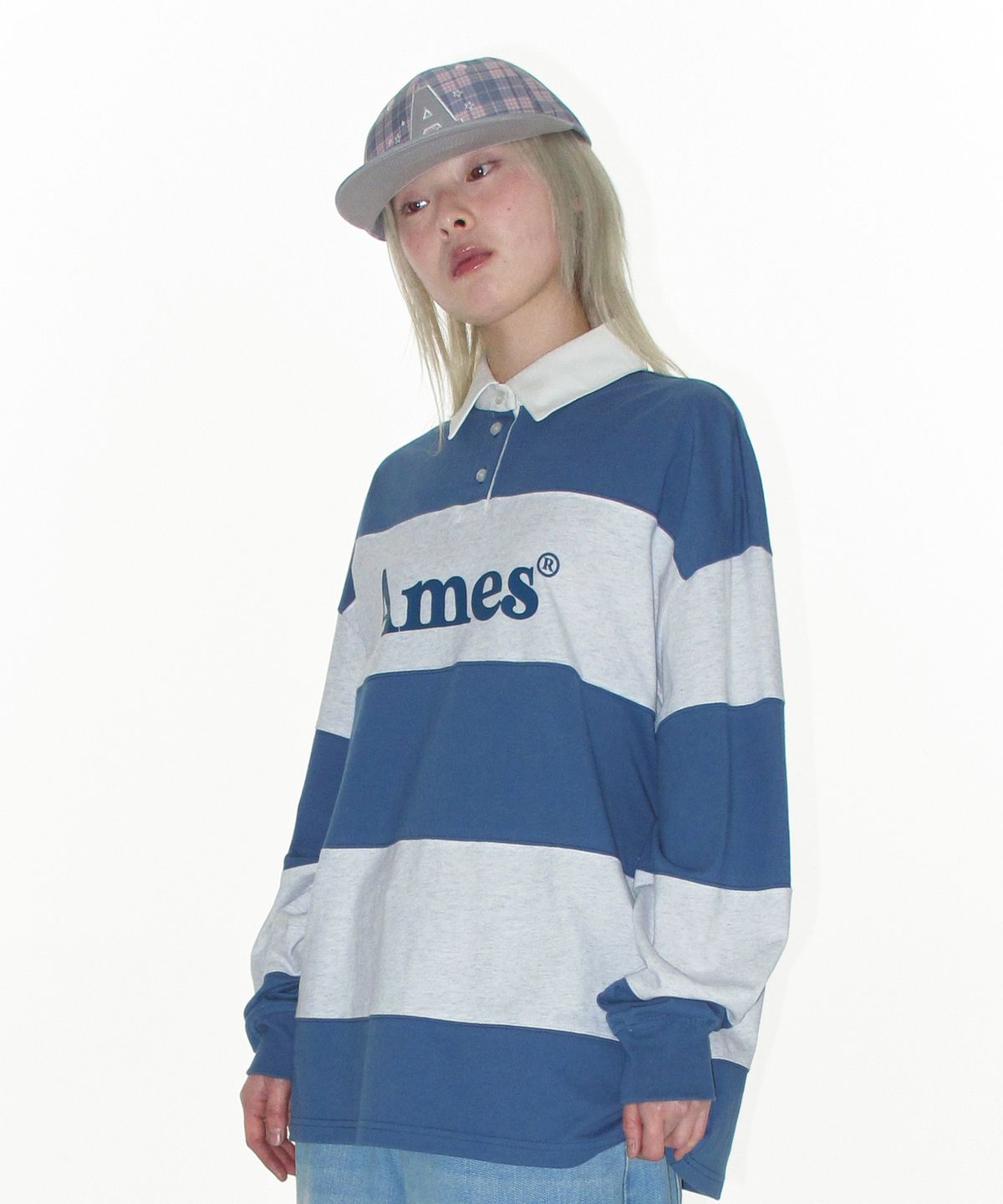 아메스 월드와이드(AMES-WORLDWIDE) BIG STRIPE RUGBY LS TEE BLUE