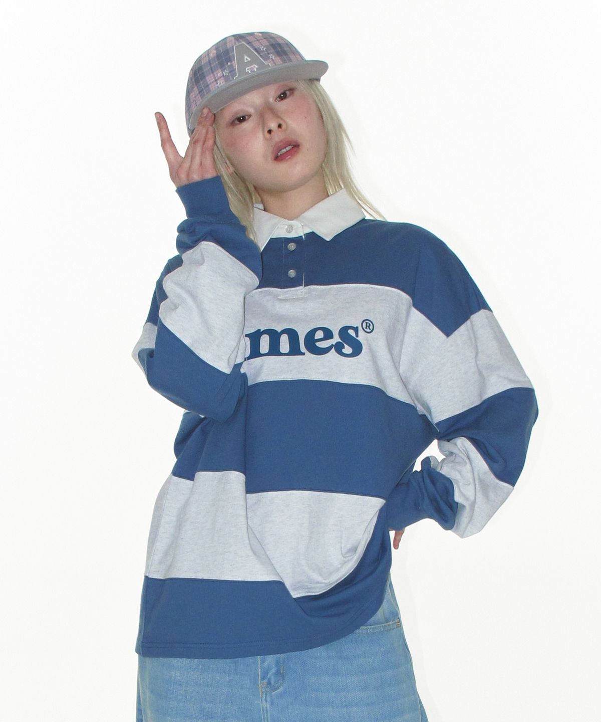 아메스 월드와이드(AMES-WORLDWIDE) BIG STRIPE RUGBY LS TEE BLUE