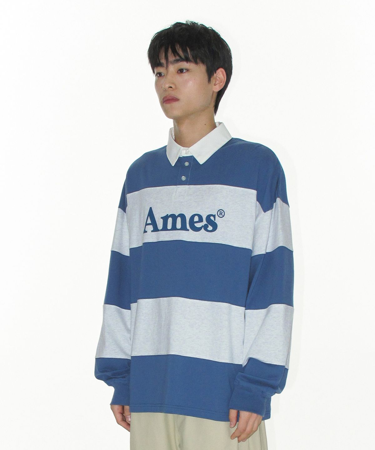 아메스 월드와이드(AMES-WORLDWIDE) BIG STRIPE RUGBY LS TEE BLUE