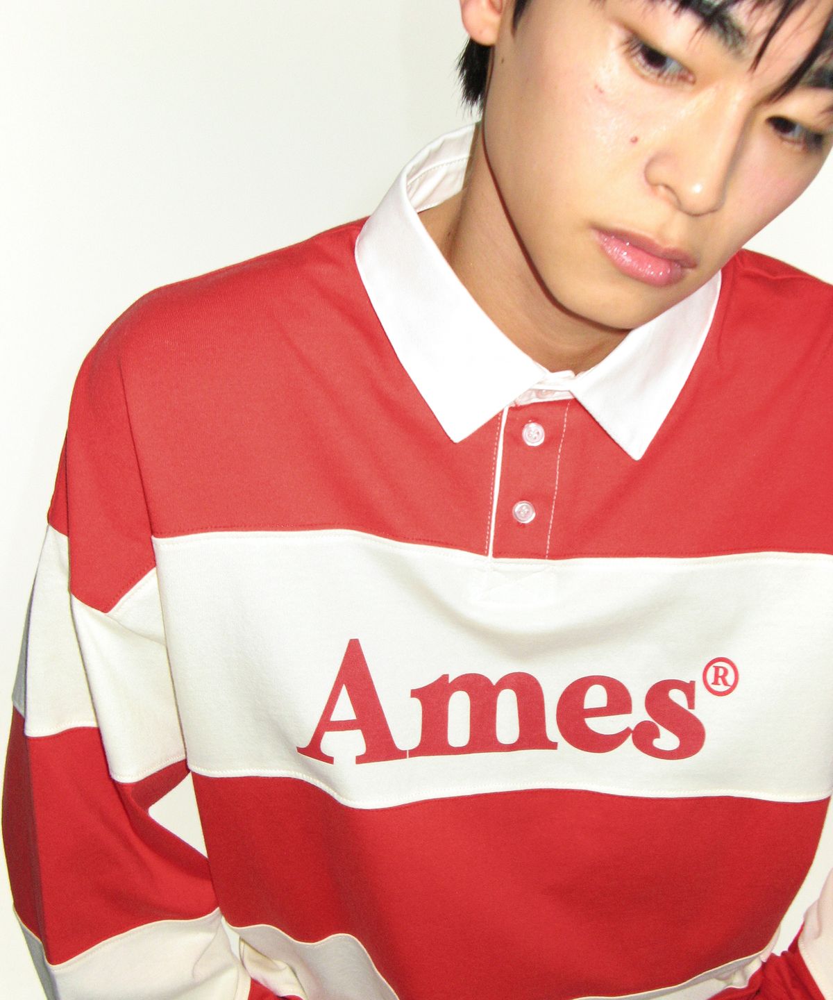 아메스 월드와이드(AMES-WORLDWIDE) BIG STRIPE RUGBY LS TEE RED