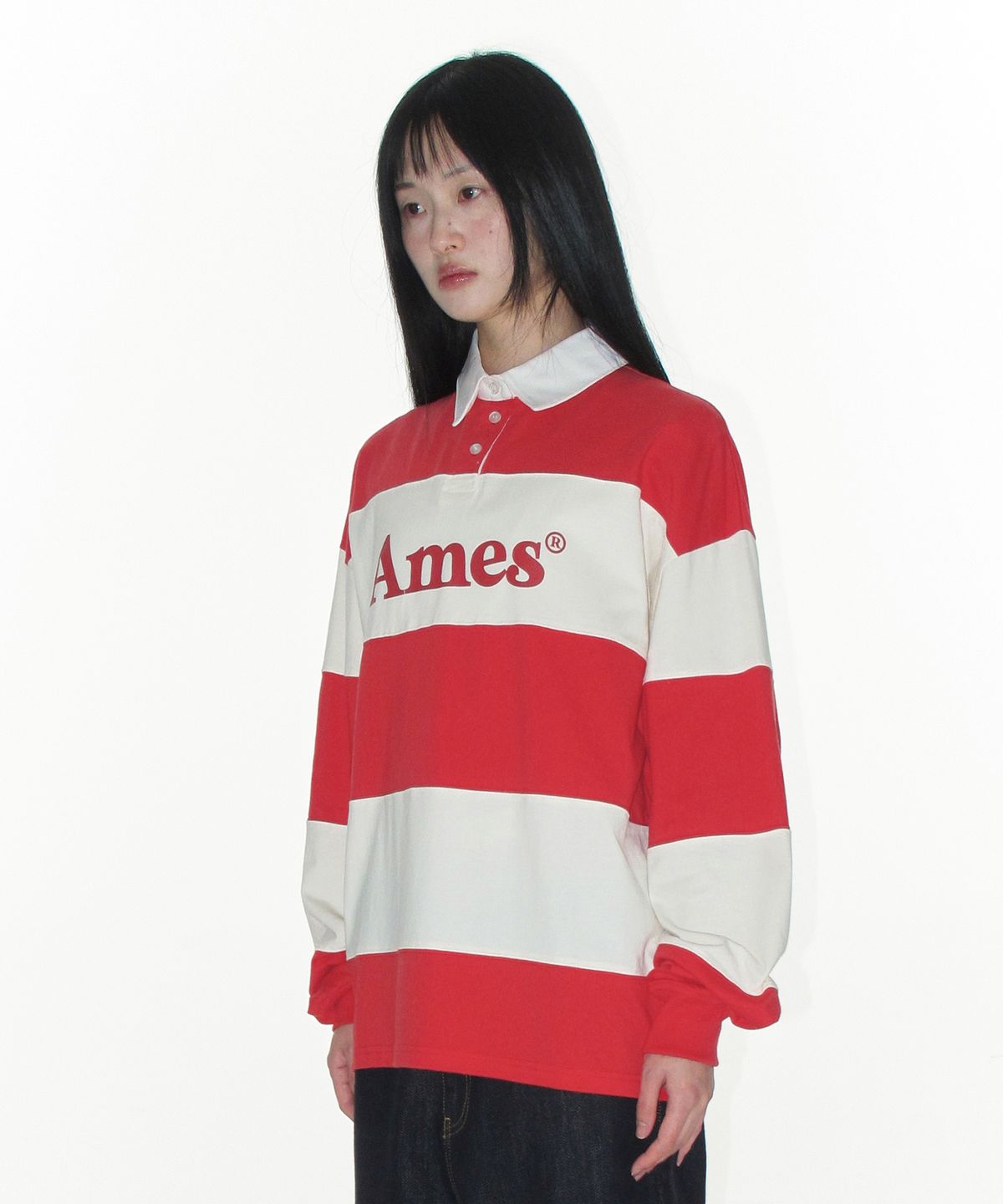 아메스 월드와이드(AMES-WORLDWIDE) BIG STRIPE RUGBY LS TEE RED