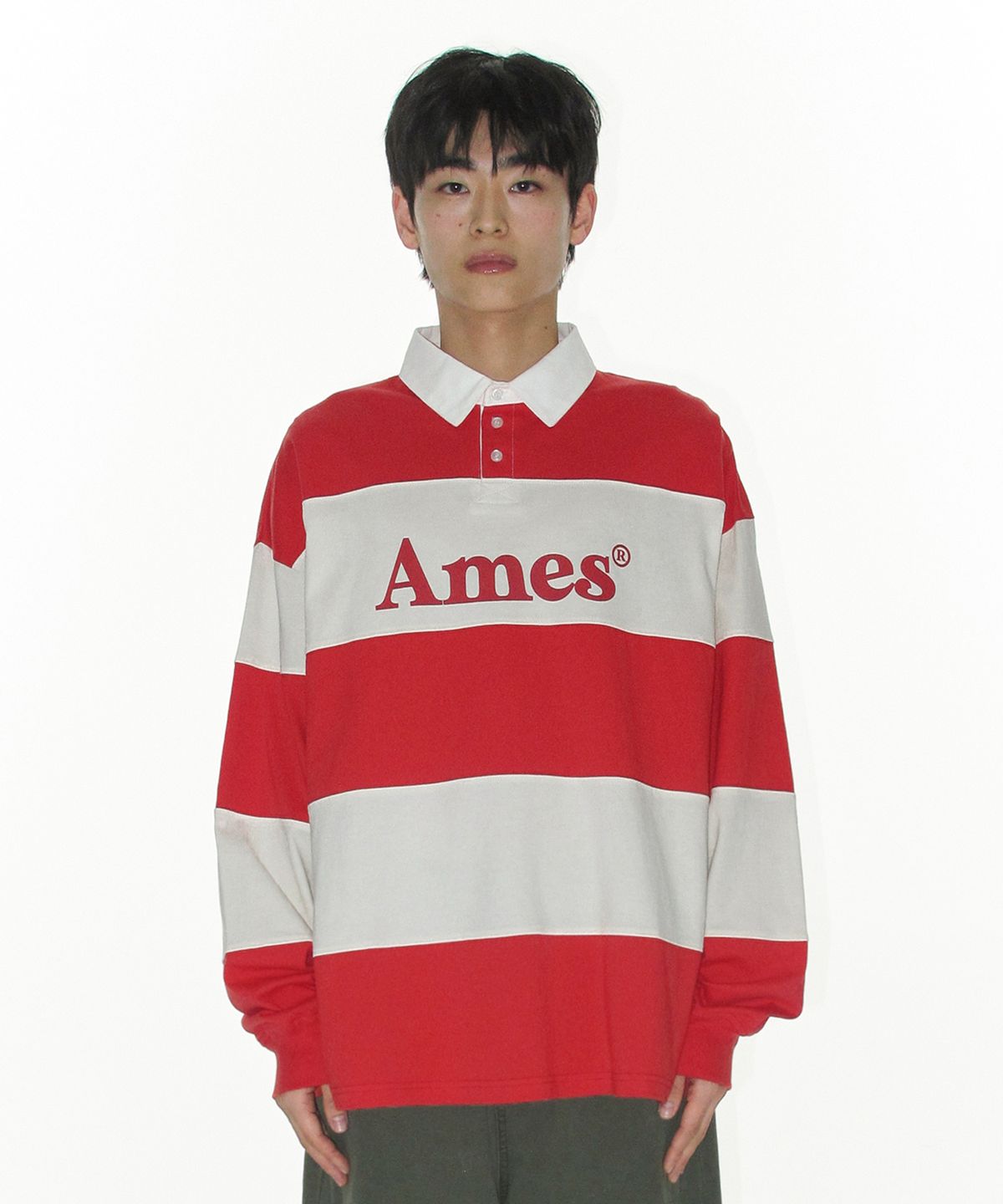 아메스 월드와이드(AMES-WORLDWIDE) BIG STRIPE RUGBY LS TEE RED