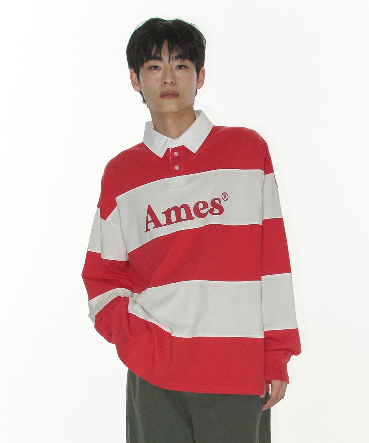 아메스 월드와이드(AMES-WORLDWIDE) BIG STRIPE RUGBY LS TEE RED