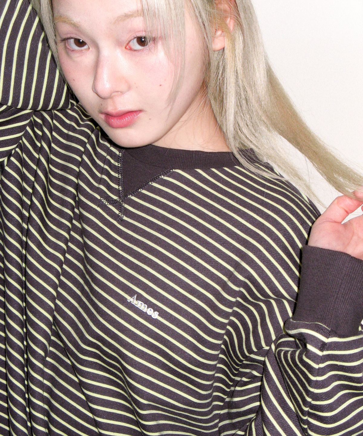 아메스 월드와이드(AMES-WORLDWIDE) BASIC SMALL LOGO STRIPE SWEATSHIRT BROWN