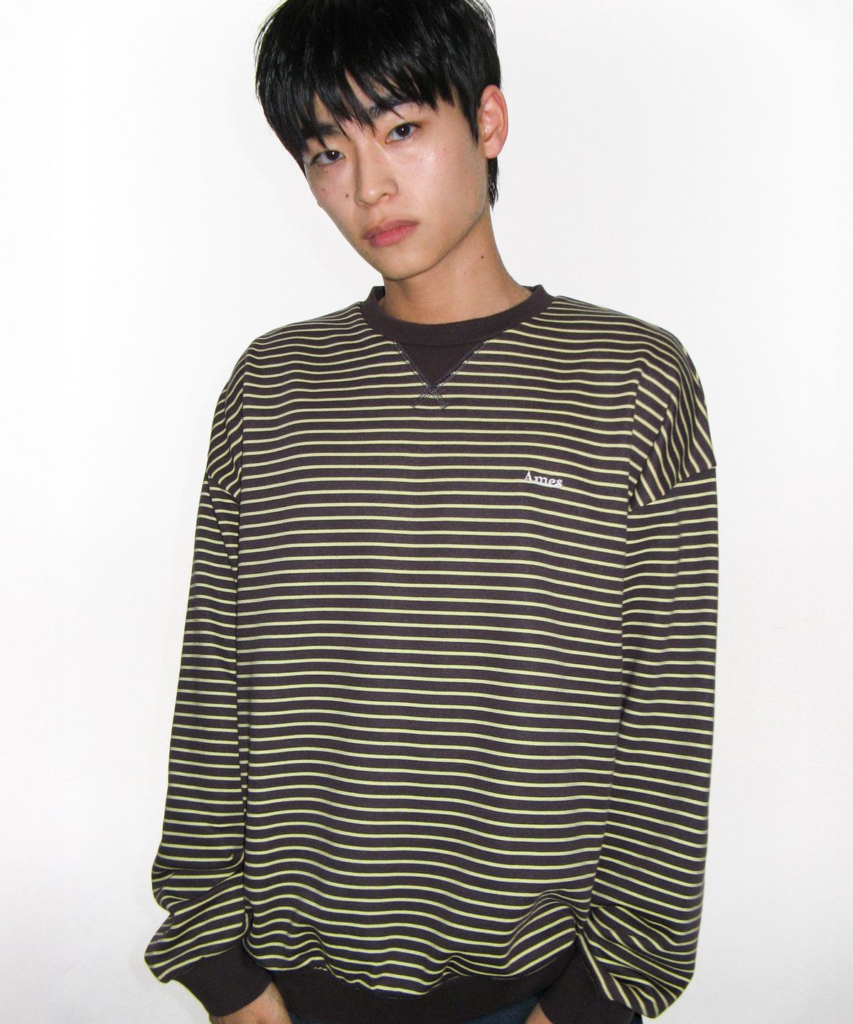 아메스 월드와이드(AMES-WORLDWIDE) BASIC SMALL LOGO STRIPE SWEATSHIRT BROWN