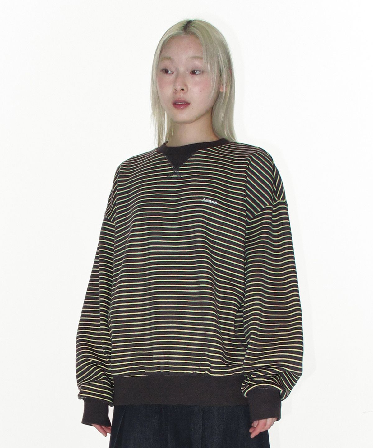 아메스 월드와이드(AMES-WORLDWIDE) BASIC SMALL LOGO STRIPE SWEATSHIRT BROWN