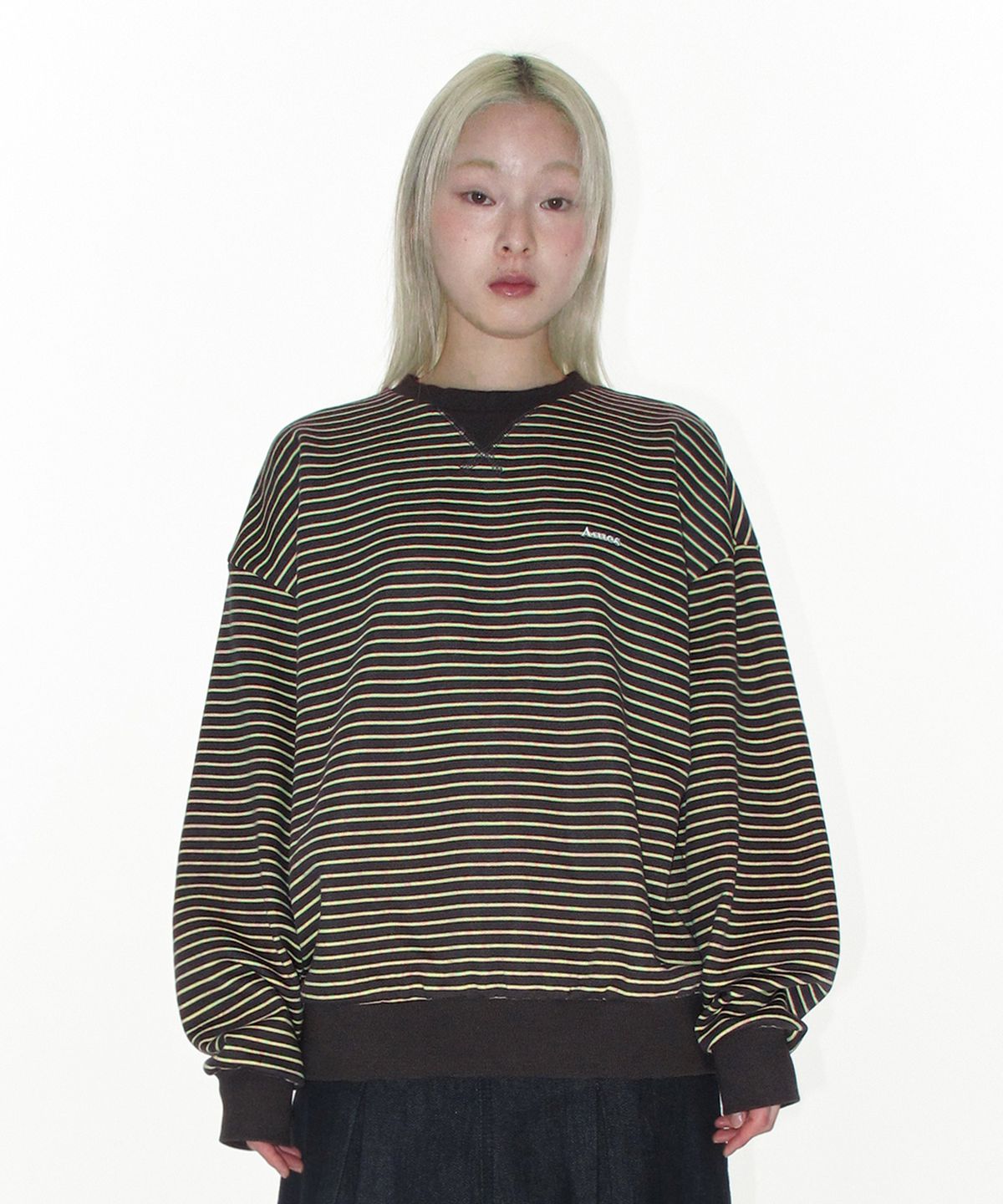 아메스 월드와이드(AMES-WORLDWIDE) BASIC SMALL LOGO STRIPE SWEATSHIRT BROWN