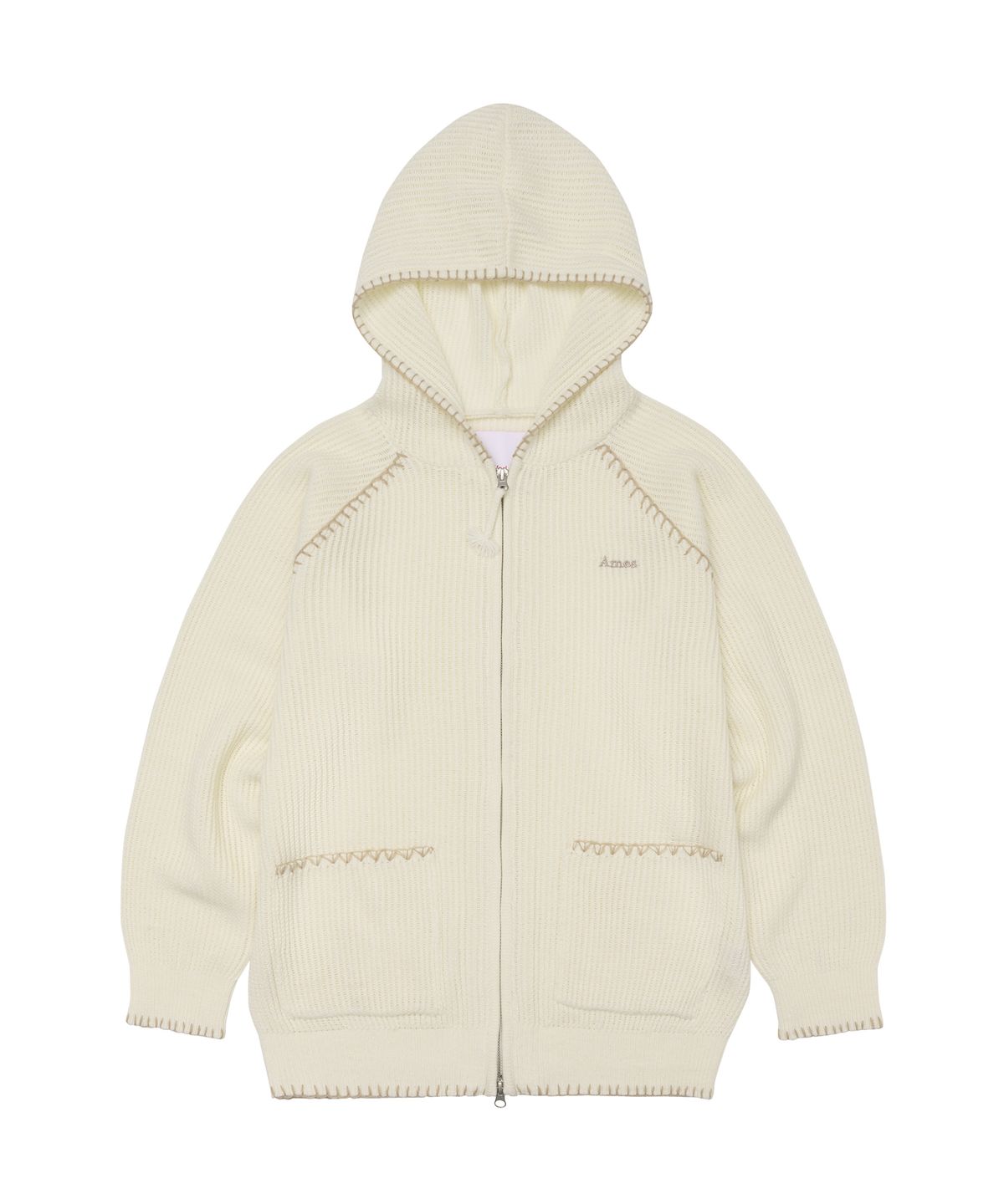 아메스 월드와이드(AMES-WORLDWIDE) STITCH KNIT HOODIE ZIP-UP IVORY