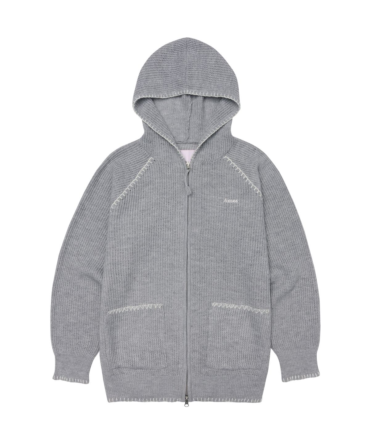 아메스 월드와이드(AMES-WORLDWIDE) STITCH KNIT HOODIE ZIP-UP GREY