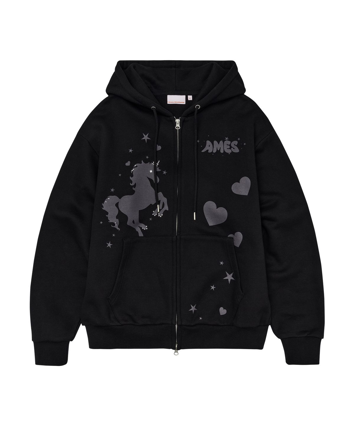 아메스 월드와이드(AMES-WORLDWIDE) UNICORN DRAWING HOODIE ZIP-UP BLACK