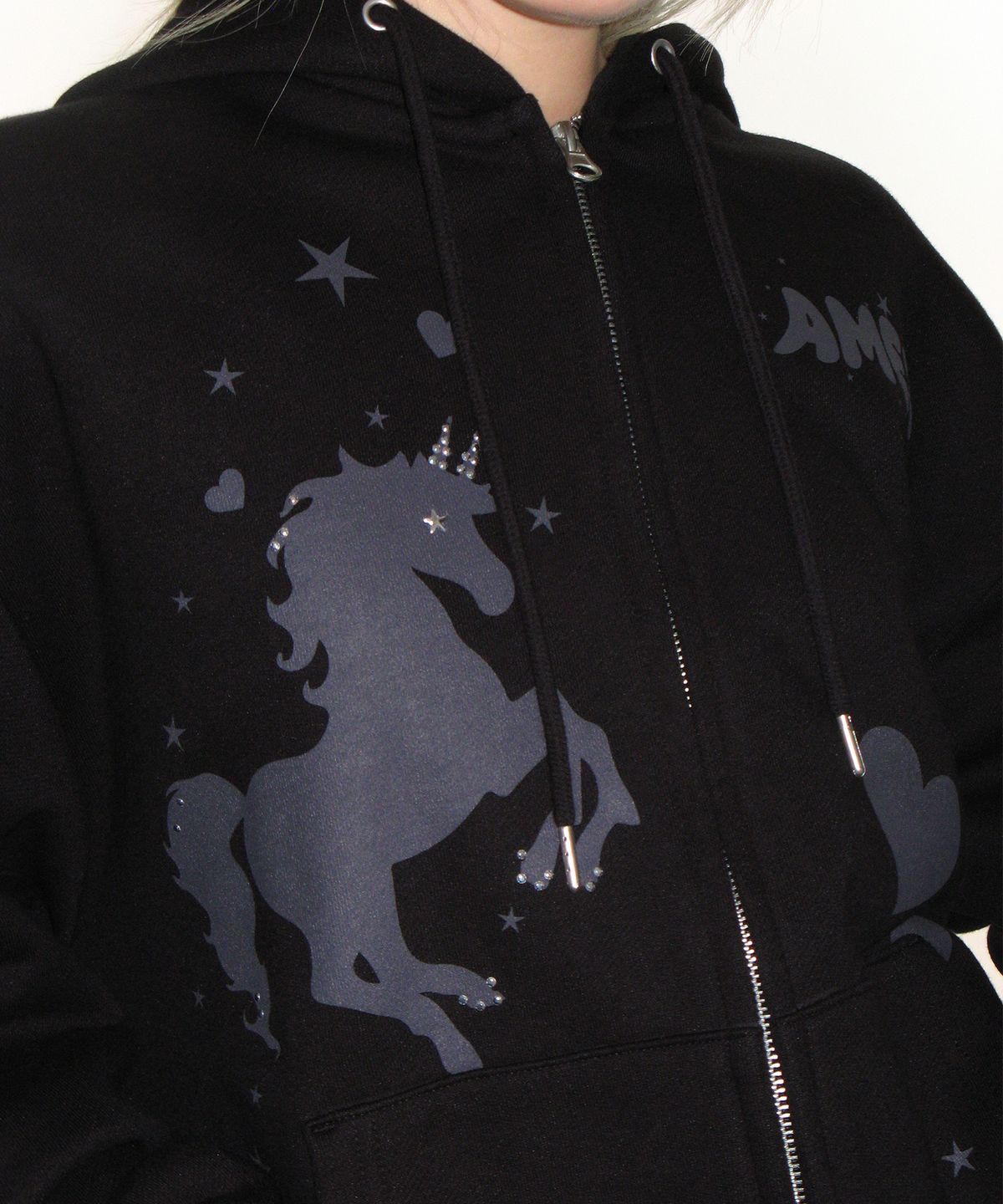 아메스 월드와이드(AMES-WORLDWIDE) UNICORN DRAWING HOODIE ZIP-UP BLACK