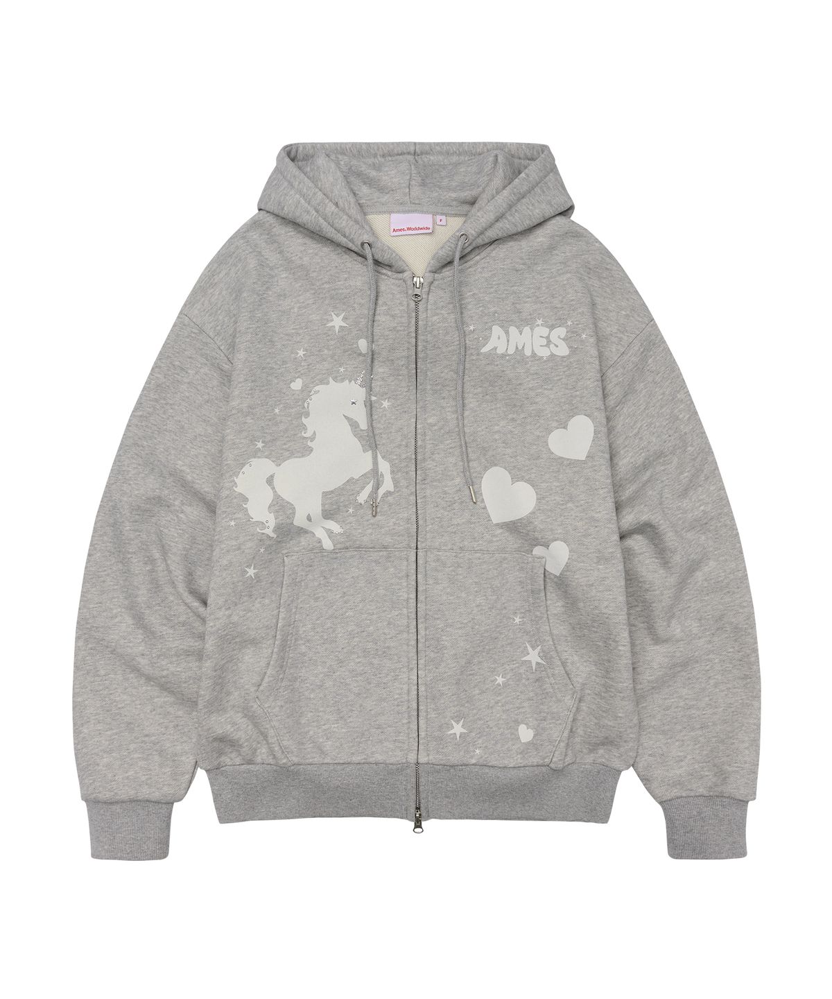 아메스 월드와이드(AMES-WORLDWIDE) UNICORN DRAWING HOODIE ZIP-UP GREY