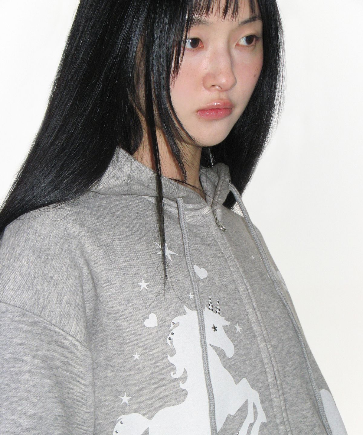 아메스 월드와이드(AMES-WORLDWIDE) UNICORN DRAWING HOODIE ZIP-UP GREY
