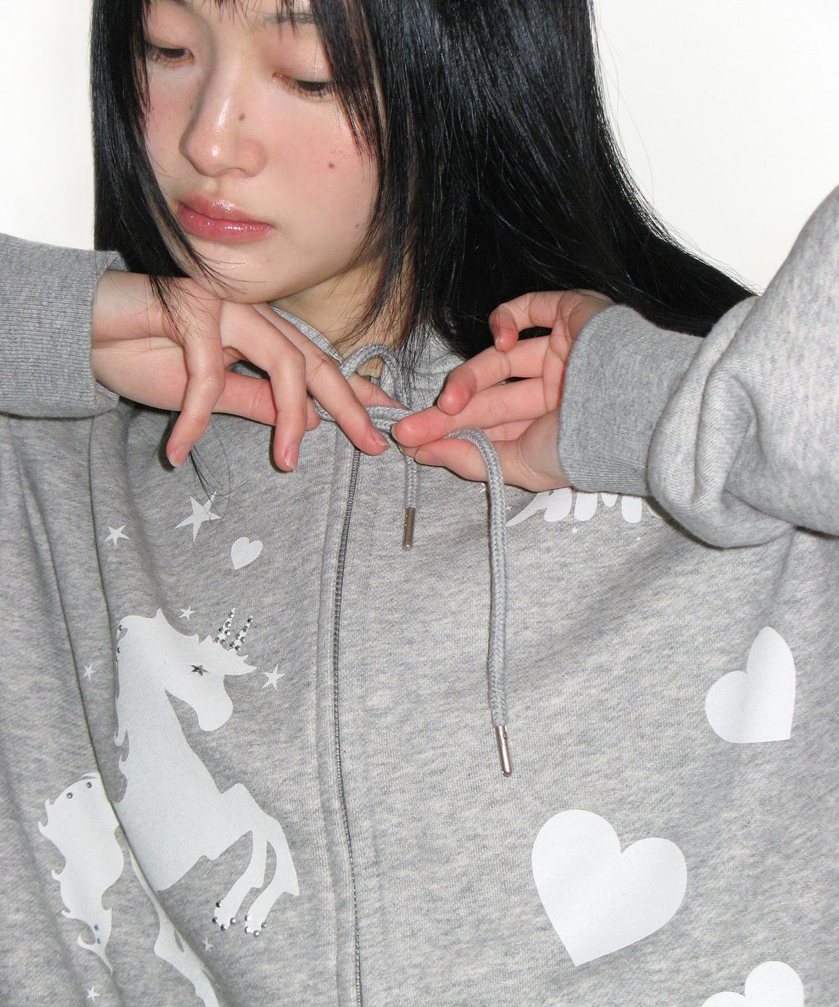 아메스 월드와이드(AMES-WORLDWIDE) UNICORN DRAWING HOODIE ZIP-UP GREY