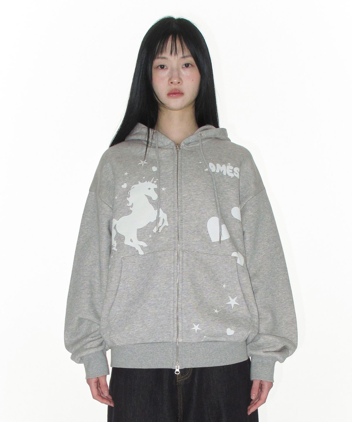 아메스 월드와이드(AMES-WORLDWIDE) UNICORN DRAWING HOODIE ZIP-UP GREY