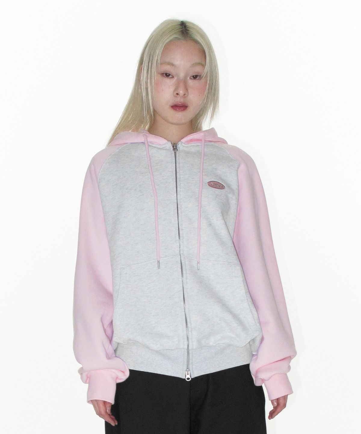아메스 월드와이드(AMES-WORLDWIDE) CIRCLE LOGO RAGLAN HOODIE ZIP-UP PINK