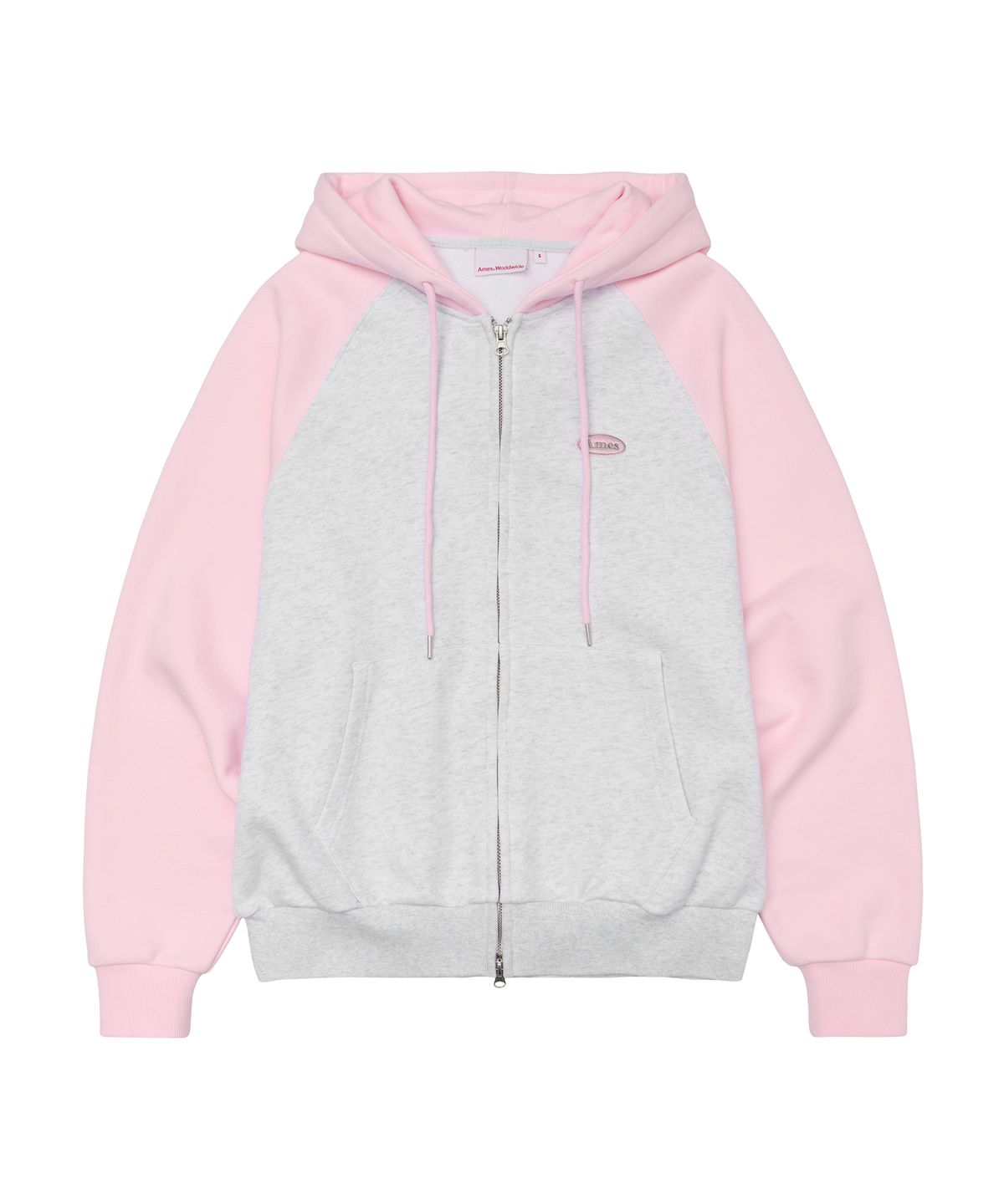 아메스 월드와이드(AMES-WORLDWIDE) CIRCLE LOGO RAGLAN HOODIE ZIP-UP PINK