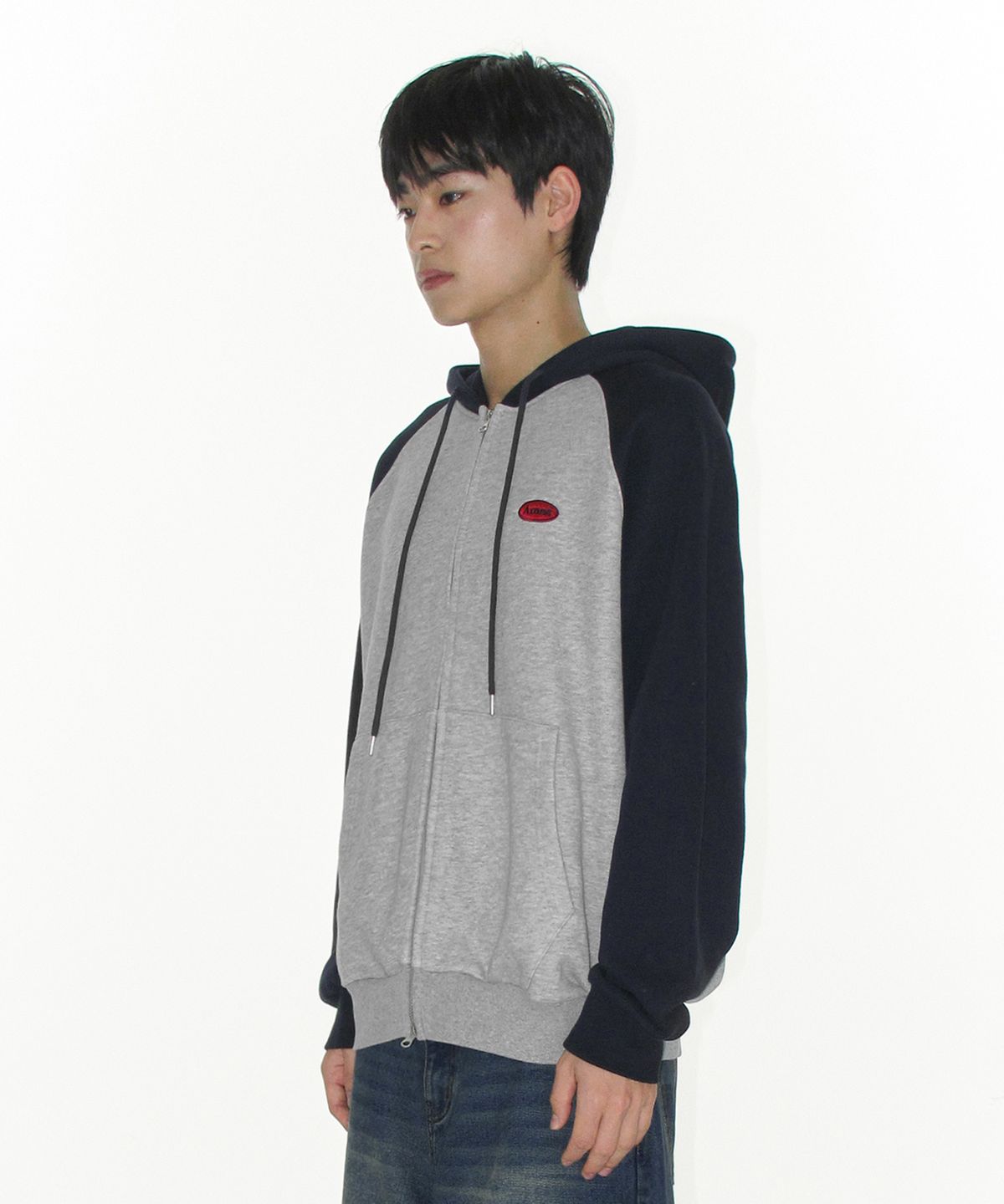 아메스 월드와이드(AMES-WORLDWIDE) CIRCLE LOGO RAGLAN HOODIE ZIP-UP NAVY