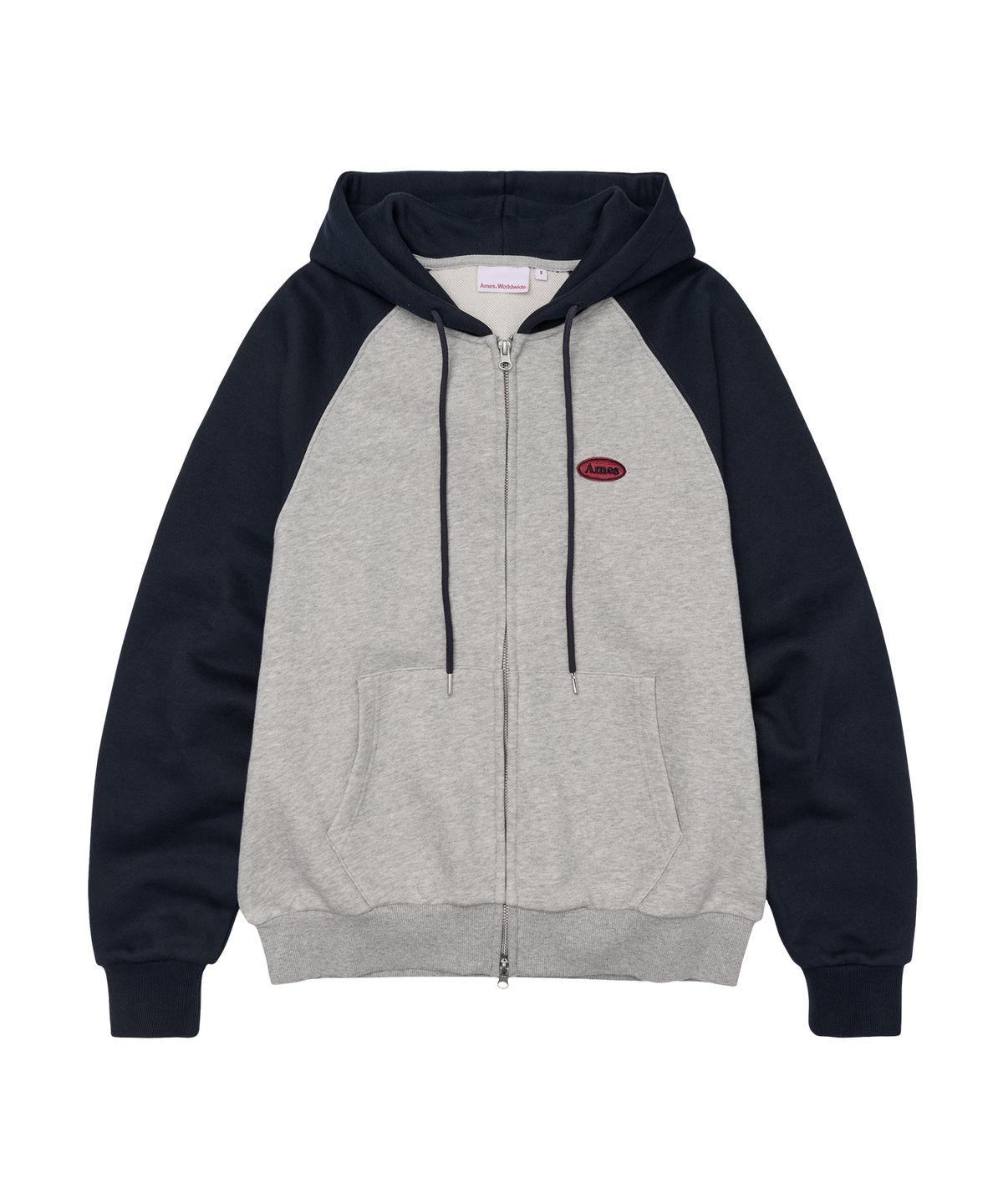 아메스 월드와이드(AMES-WORLDWIDE) CIRCLE LOGO RAGLAN HOODIE ZIP-UP NAVY