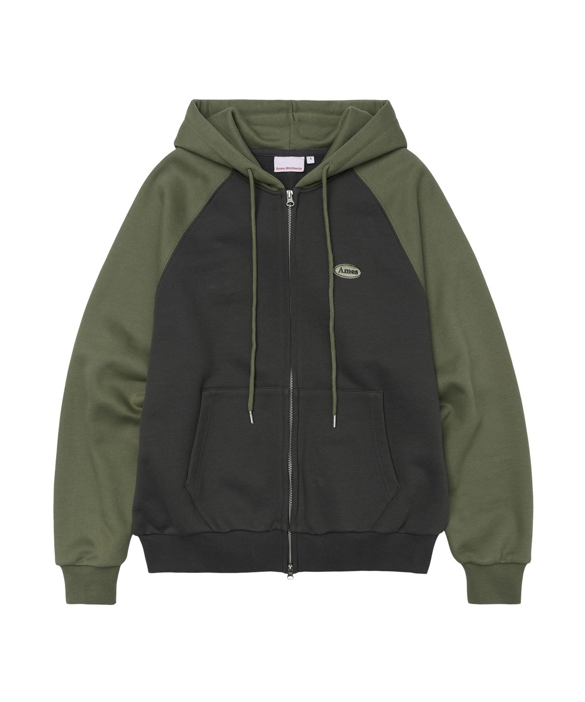 아메스 월드와이드(AMES-WORLDWIDE) CIRCLE LOGO RAGLAN HOODIE ZIP-UP KHAKI