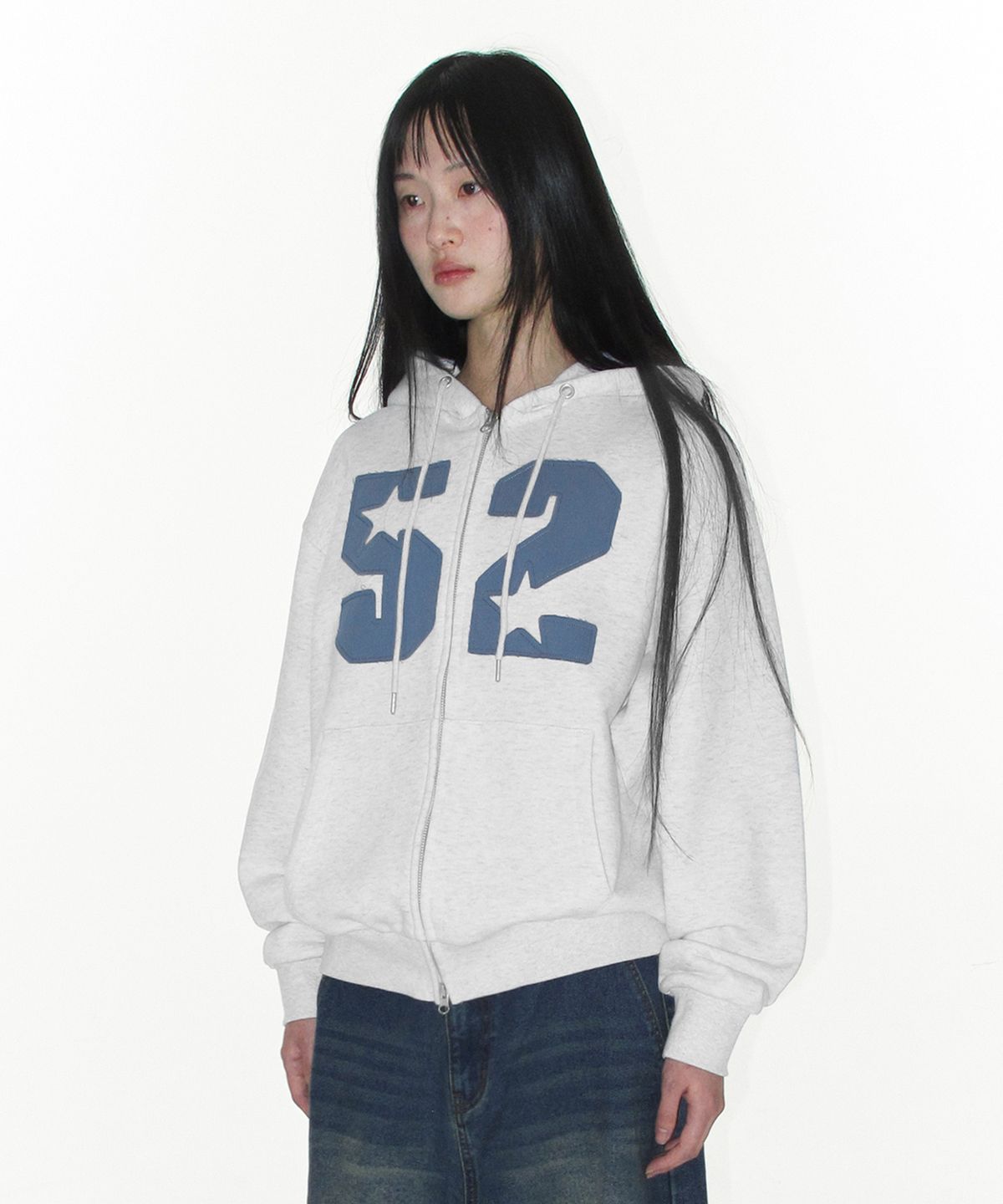 아메스 월드와이드(AMES-WORLDWIDE) 52 APPLIQUE HOODIE ZIP UP LIGHT GREY