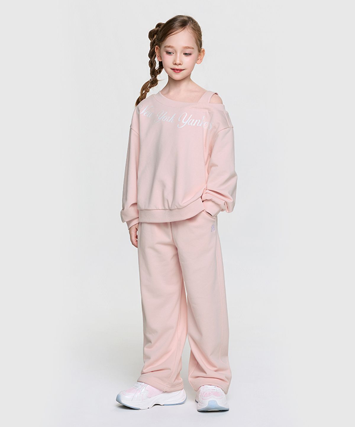엠엘비 키즈(MLB KIDS) 스트릿 걸즈 레터링 레이어드 맨투맨 세트 NY (L.Pink)