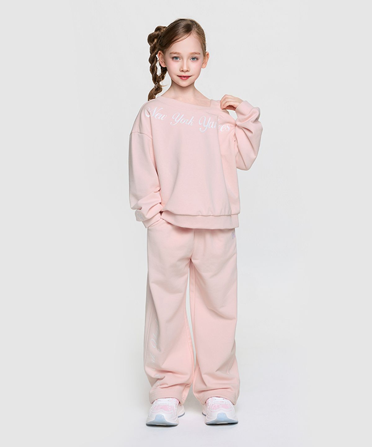 엠엘비 키즈(MLB KIDS) 스트릿 걸즈 레터링 레이어드 맨투맨 세트 NY (L.Pink)