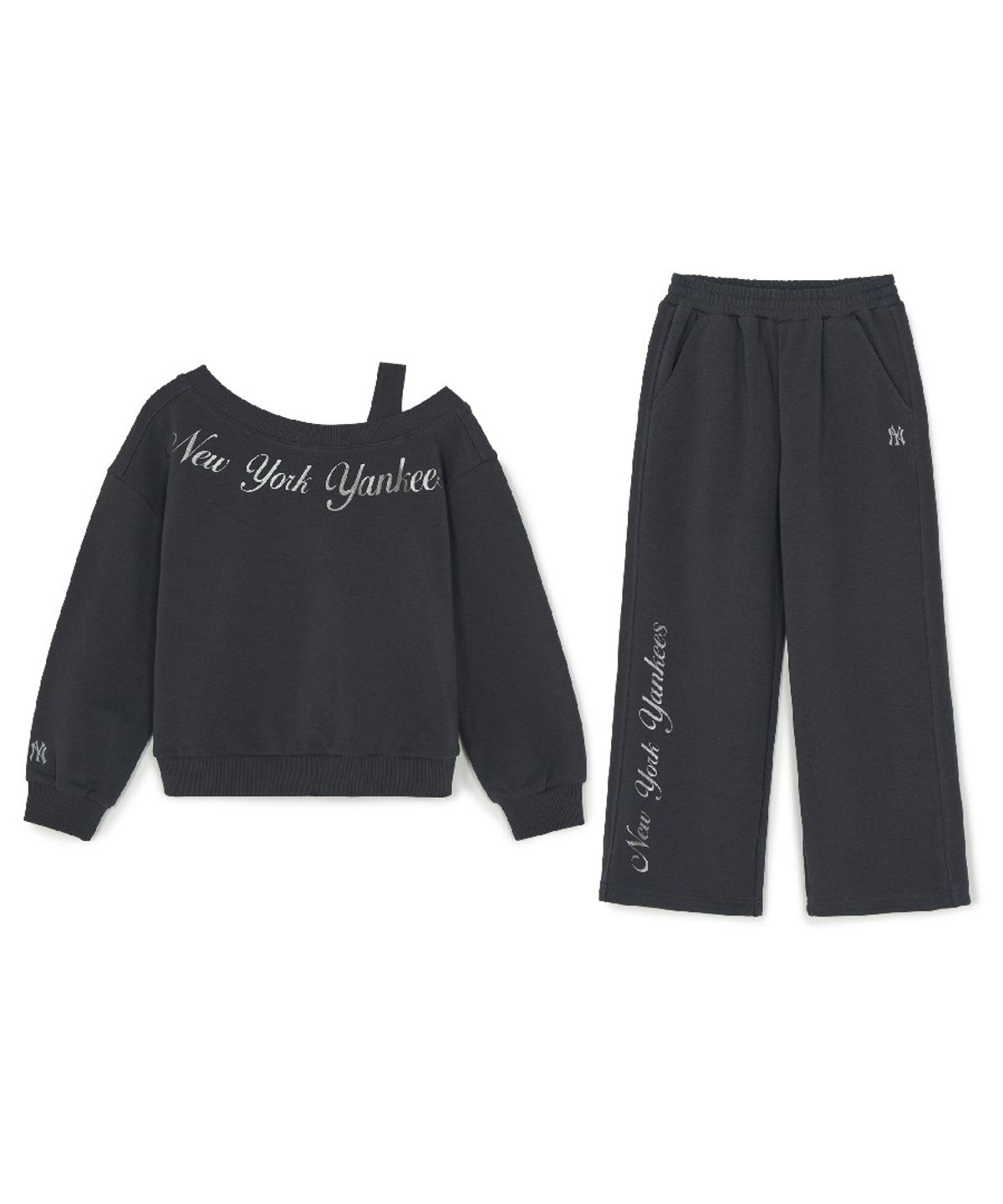 엠엘비 키즈(MLB KIDS) 스트릿 걸즈 레터링 레이어드 맨투맨 세트 NY (D.Charcoal Grey)