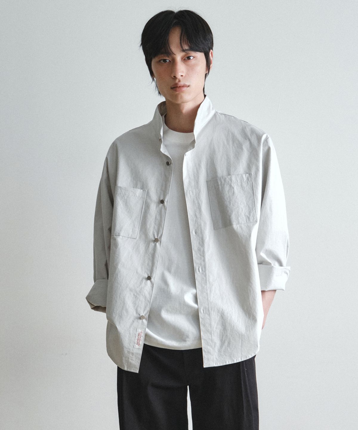 웬즈데이오아시스(WEDNESDAY OASIS) 하이넥 스윙 셔츠 자켓_LIGHT GRAY(W26SH02)