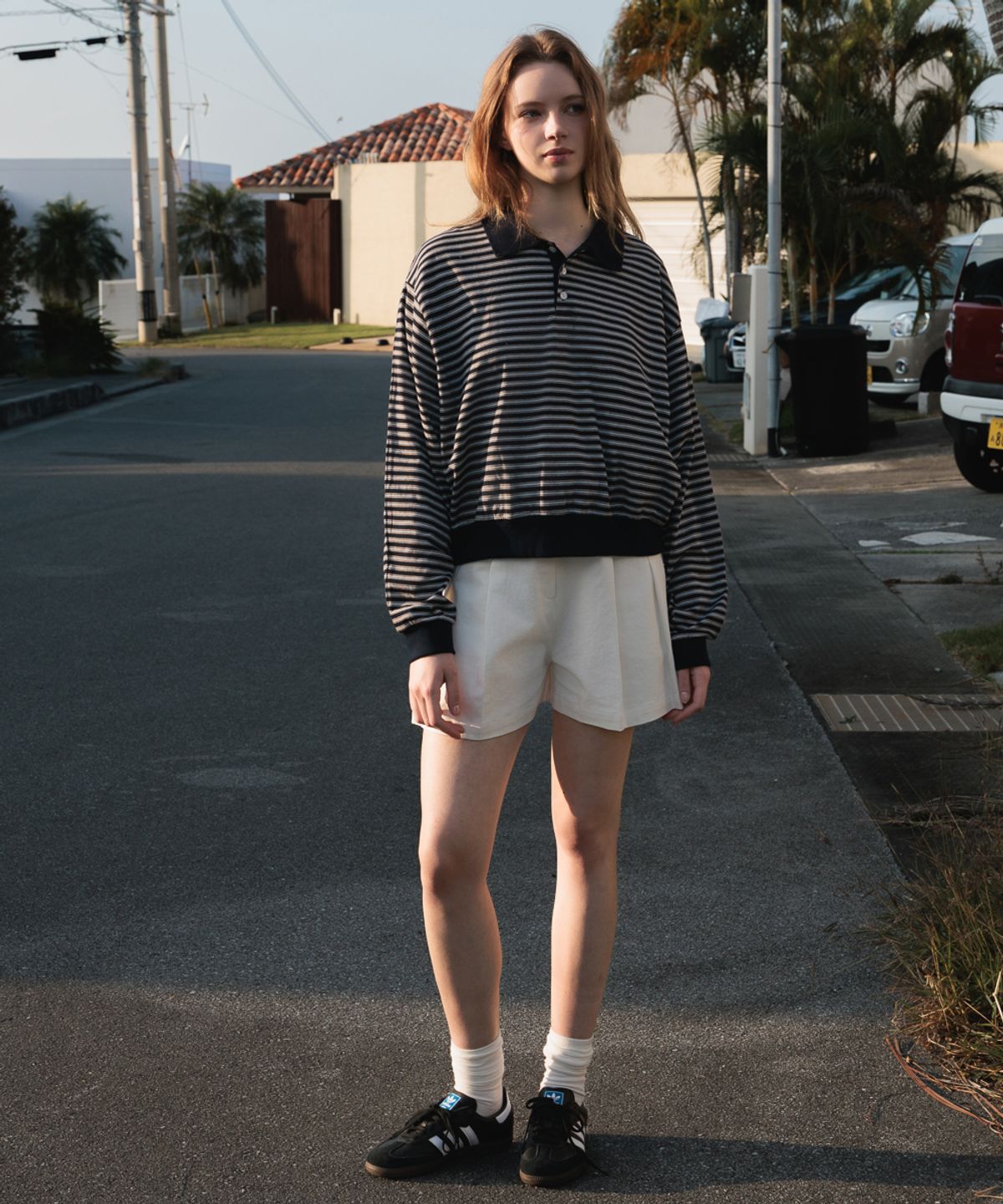 드헤베(DEHEVE) Collar Stripe Sweatshirt [Navy]