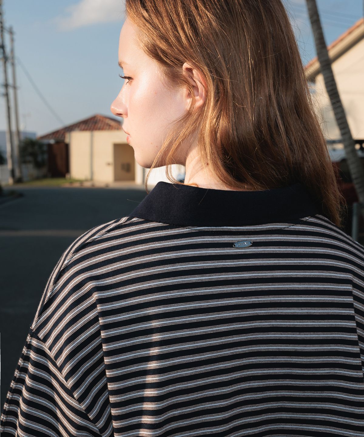 드헤베(DEHEVE) Collar Stripe Sweatshirt [Navy]
