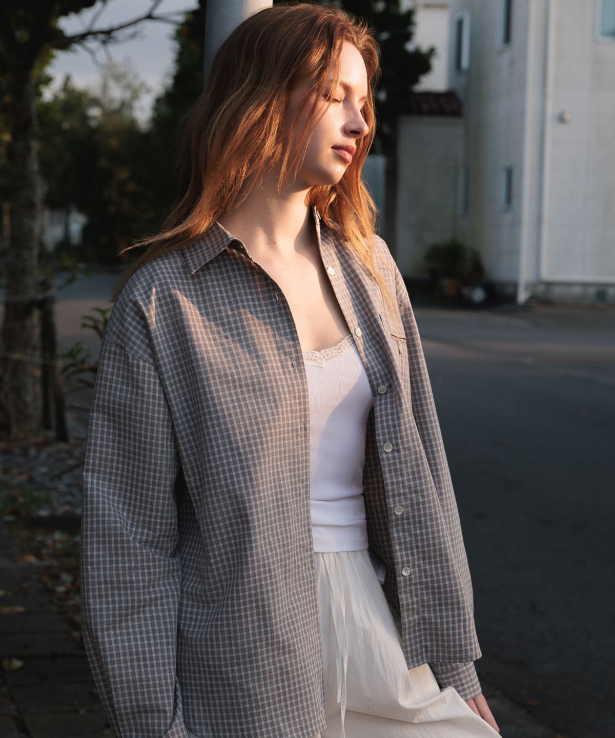 드헤베(DEHEVE) Strap Point Check Shirt [Blue]