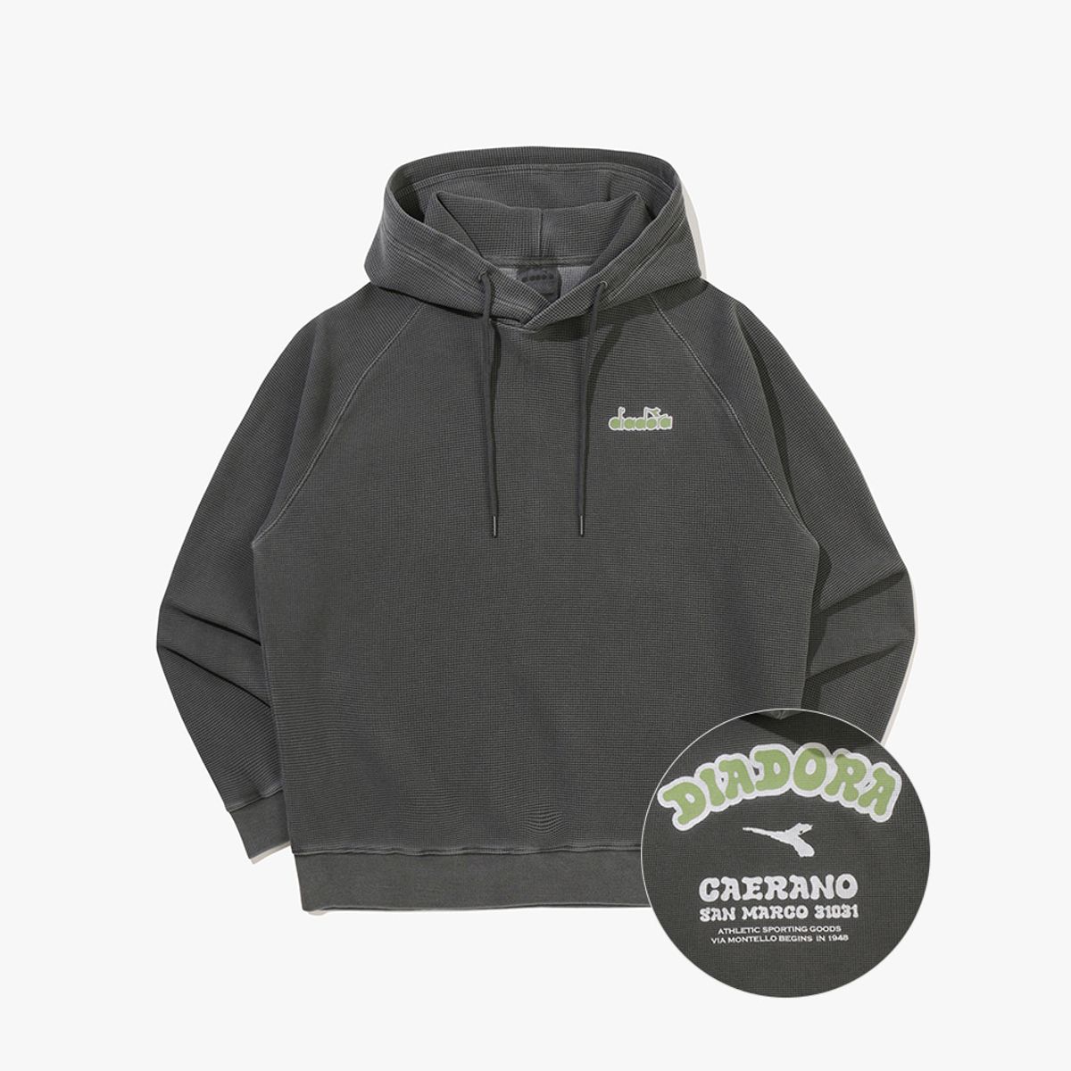 디아도라(diadora) 와플 에어로쿨 워싱 후드티셔츠 GREY