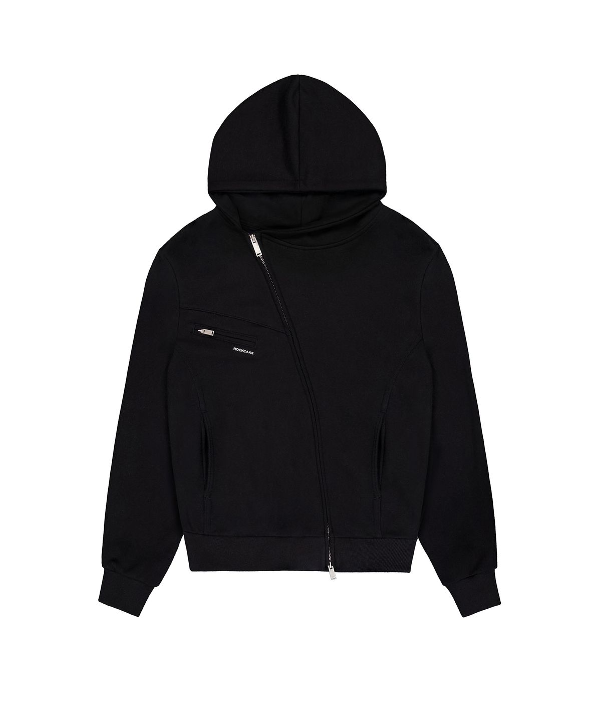 락케이크(ROCKCAKE) Asymmetry Zip Up Hoodie - Black