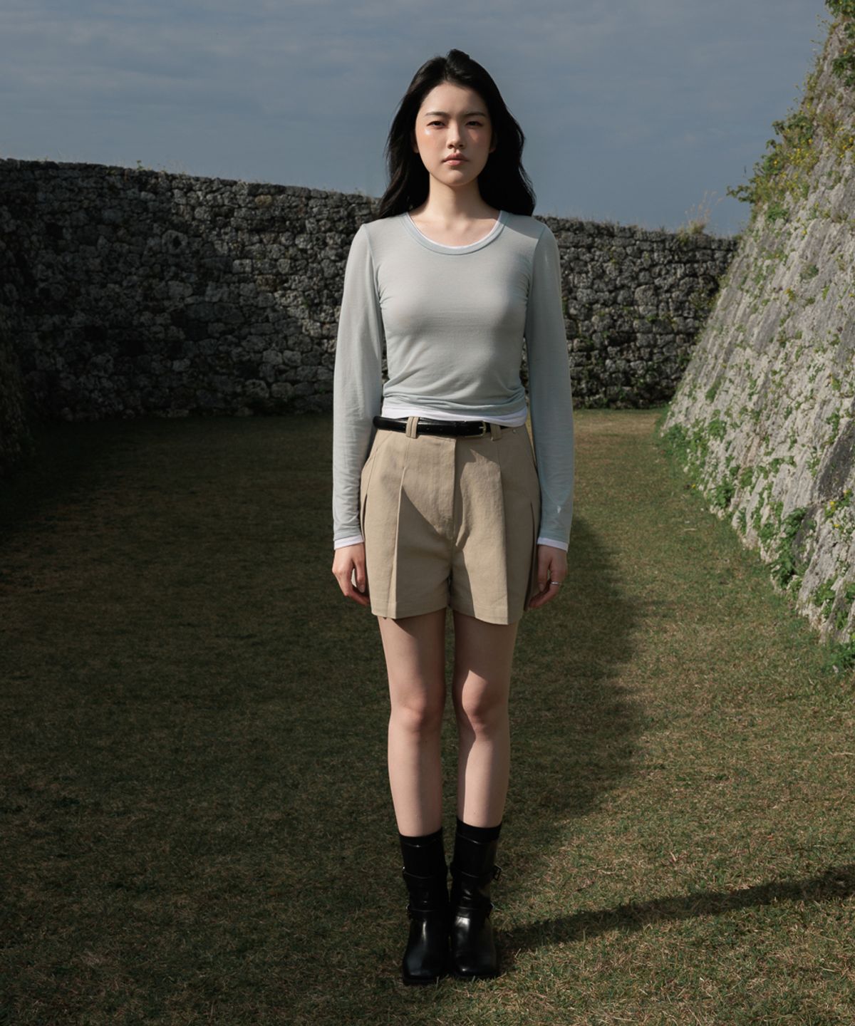드헤베(DEHEVE) Double Layered Long Sleeve [Sky Blue]