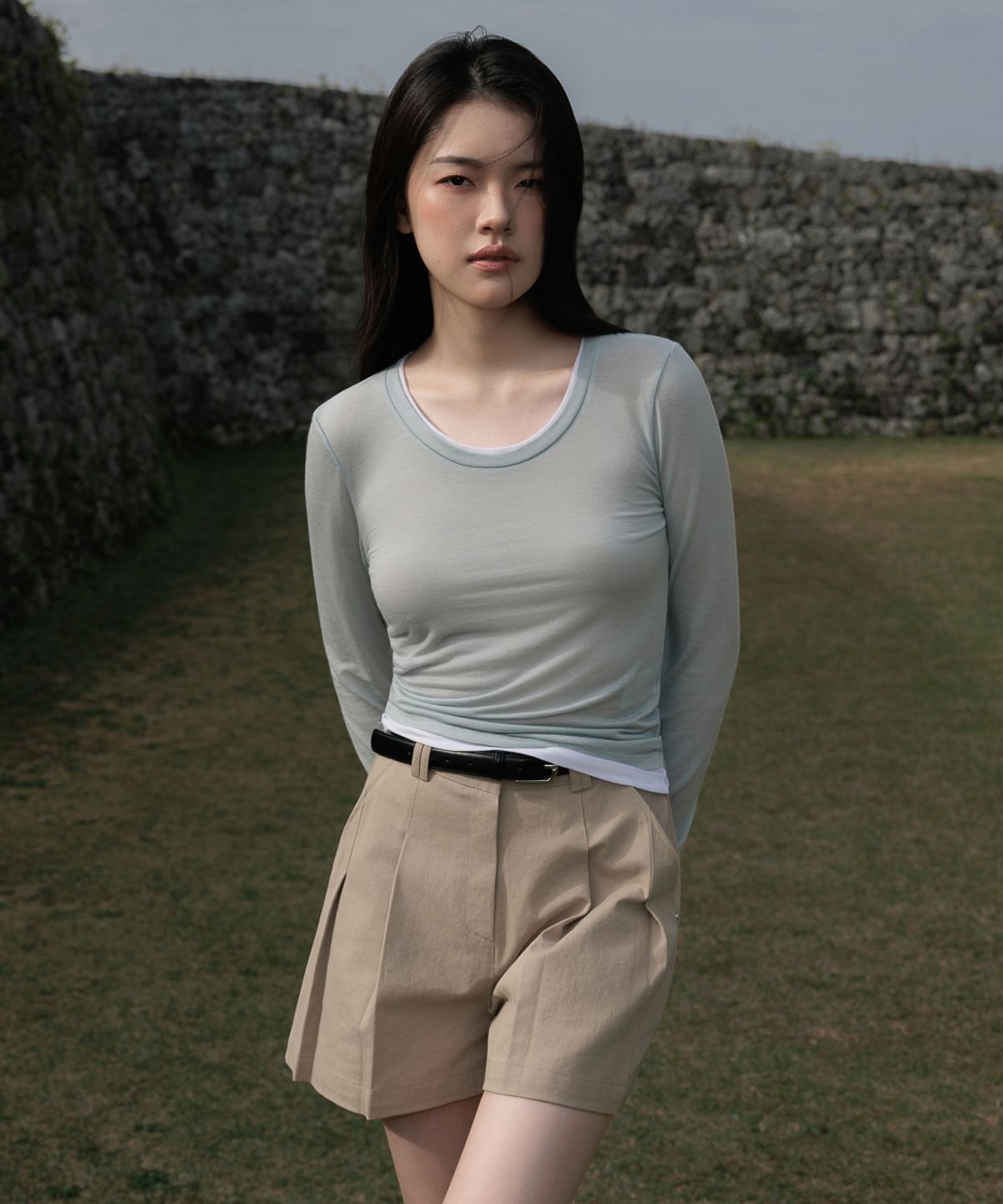 드헤베(DEHEVE) Double Layered Long Sleeve [Sky Blue]