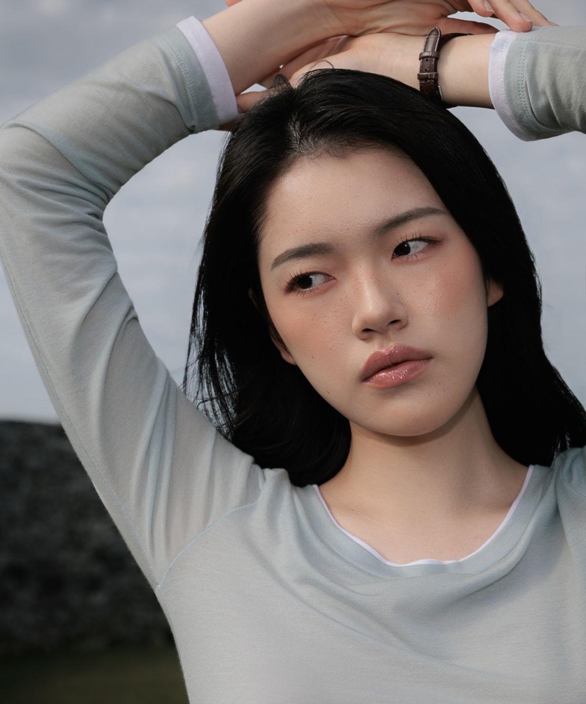 드헤베(DEHEVE) Double Layered Long Sleeve [Sky Blue]