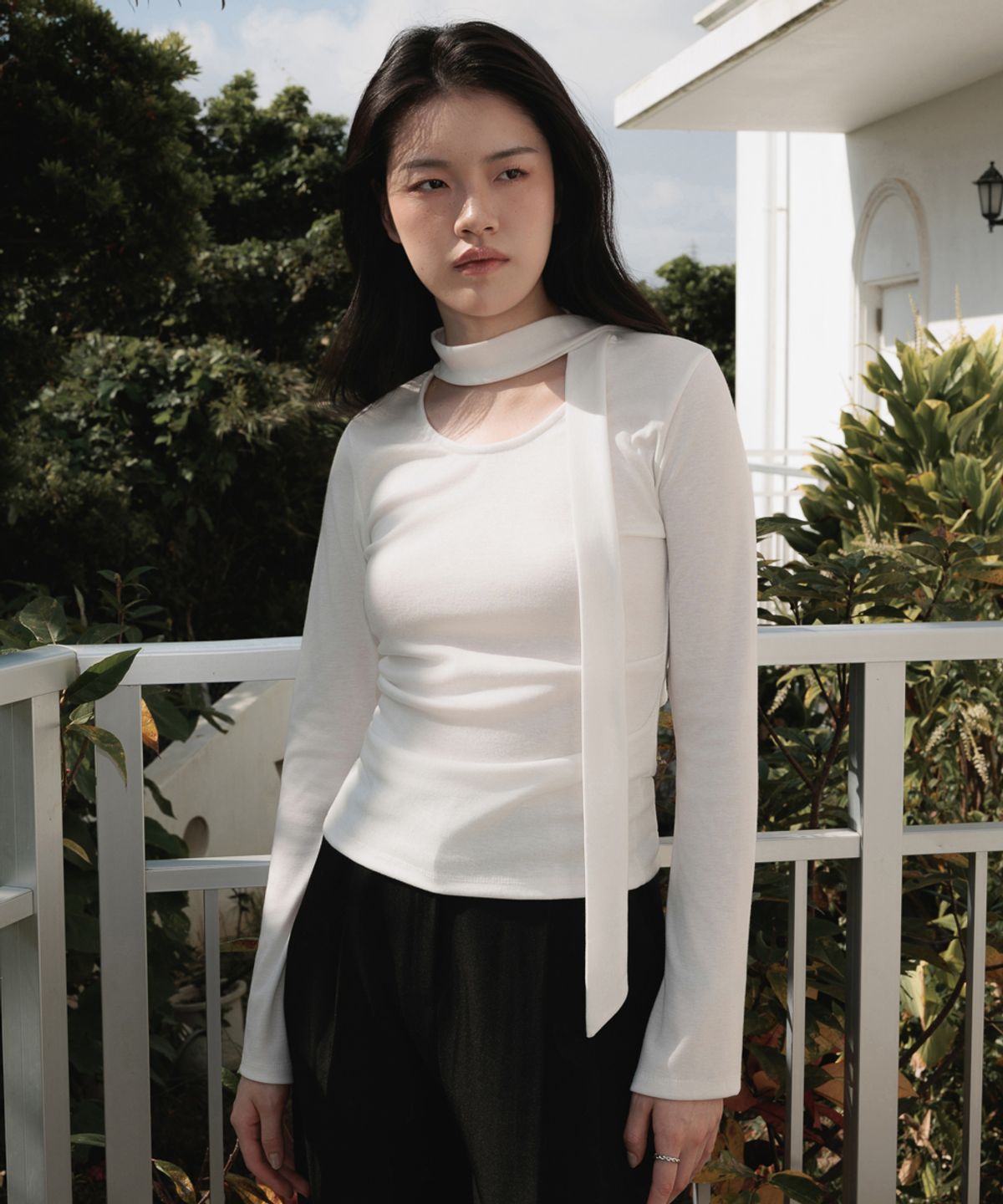 드헤베(DEHEVE) Tie Flare Long Sleeve [Ivory]