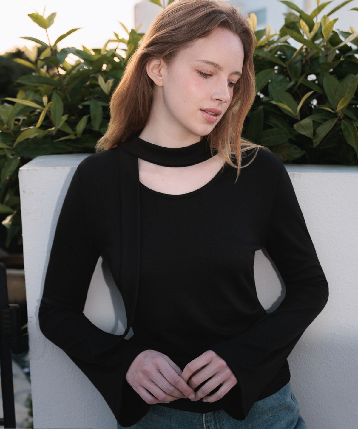 드헤베(DEHEVE) Tie Flare Long Sleeve [Black]