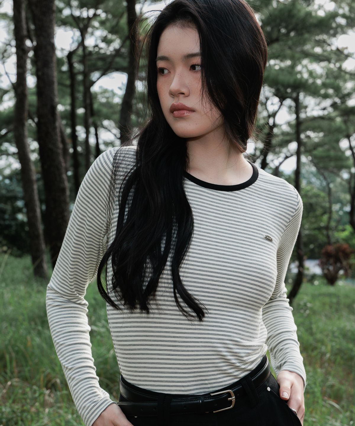 드헤베(DEHEVE) Soft Stripe Long Sleeve [Ivory]