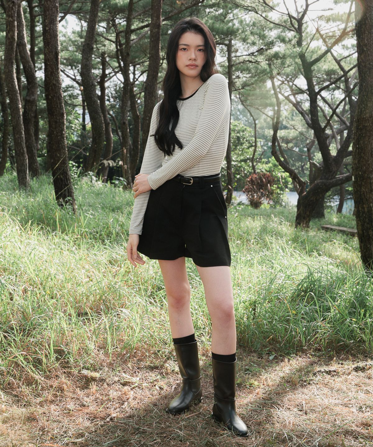 드헤베(DEHEVE) Soft Stripe Long Sleeve [Ivory]