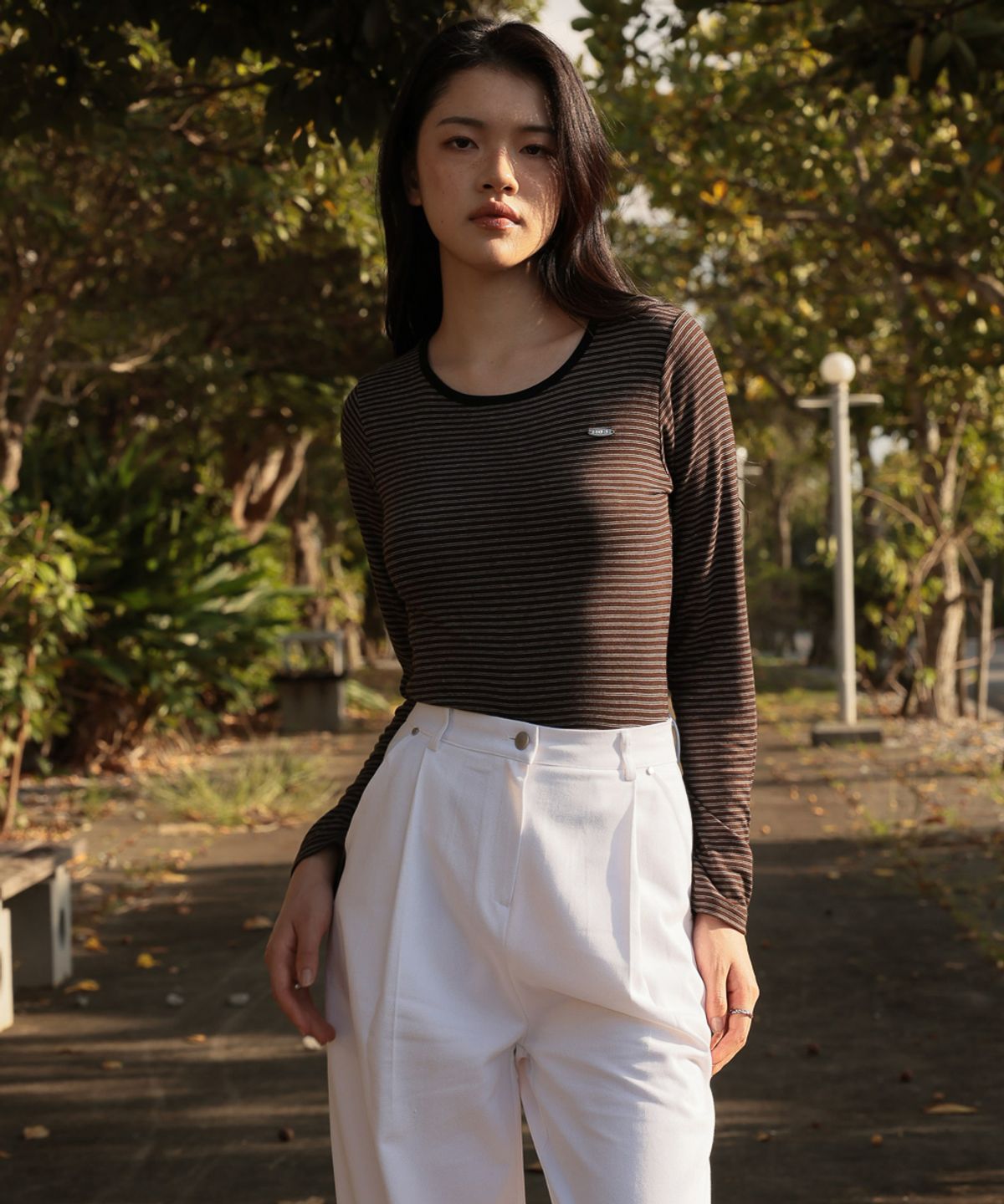 드헤베(DEHEVE) Soft Stripe Long Sleeve [Brown]