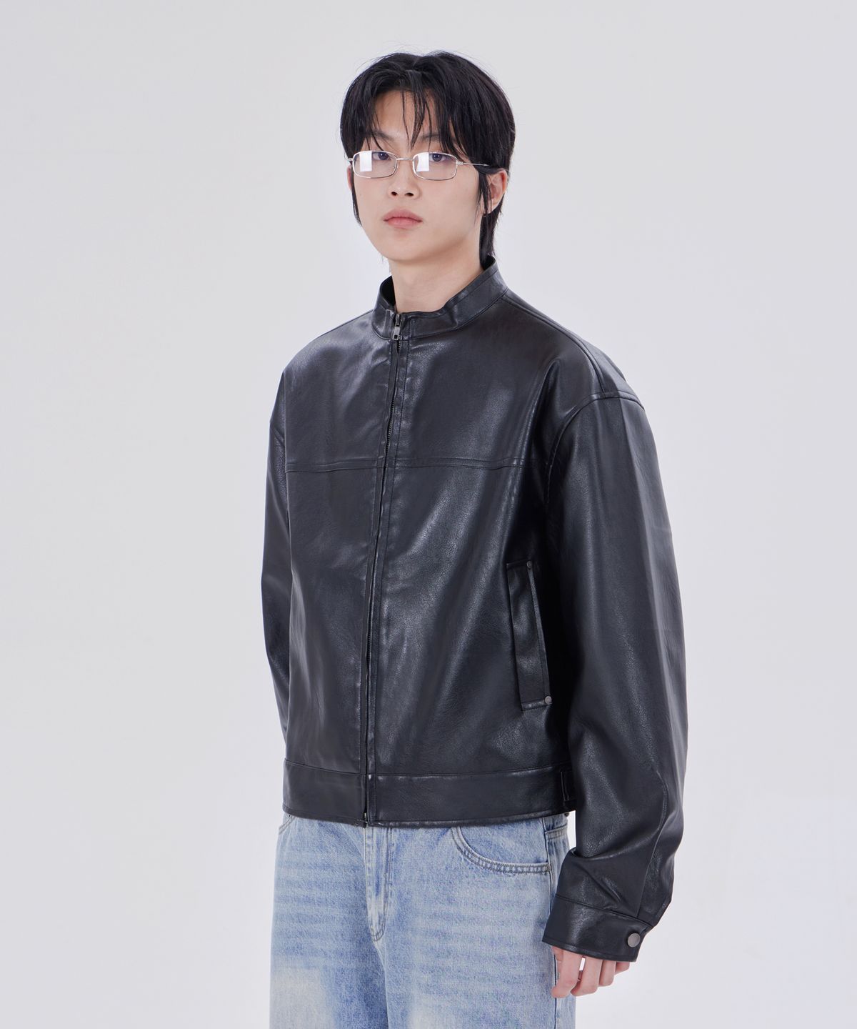 굿라이프웍스(GLW) 논카라 크롭 라이더 자켓 블랙