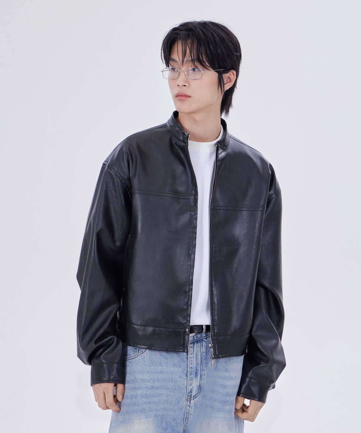 굿라이프웍스(GLW) 논카라 크롭 라이더 자켓 블랙