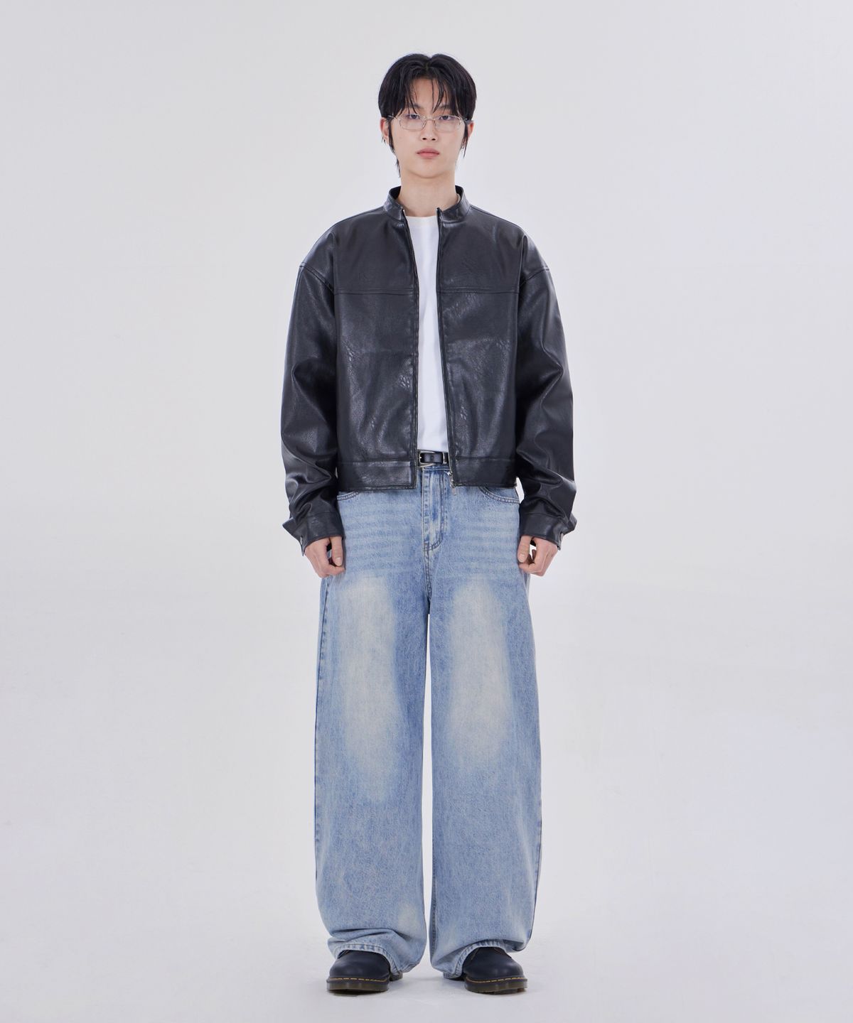 굿라이프웍스(GLW) 논카라 크롭 라이더 자켓 블랙